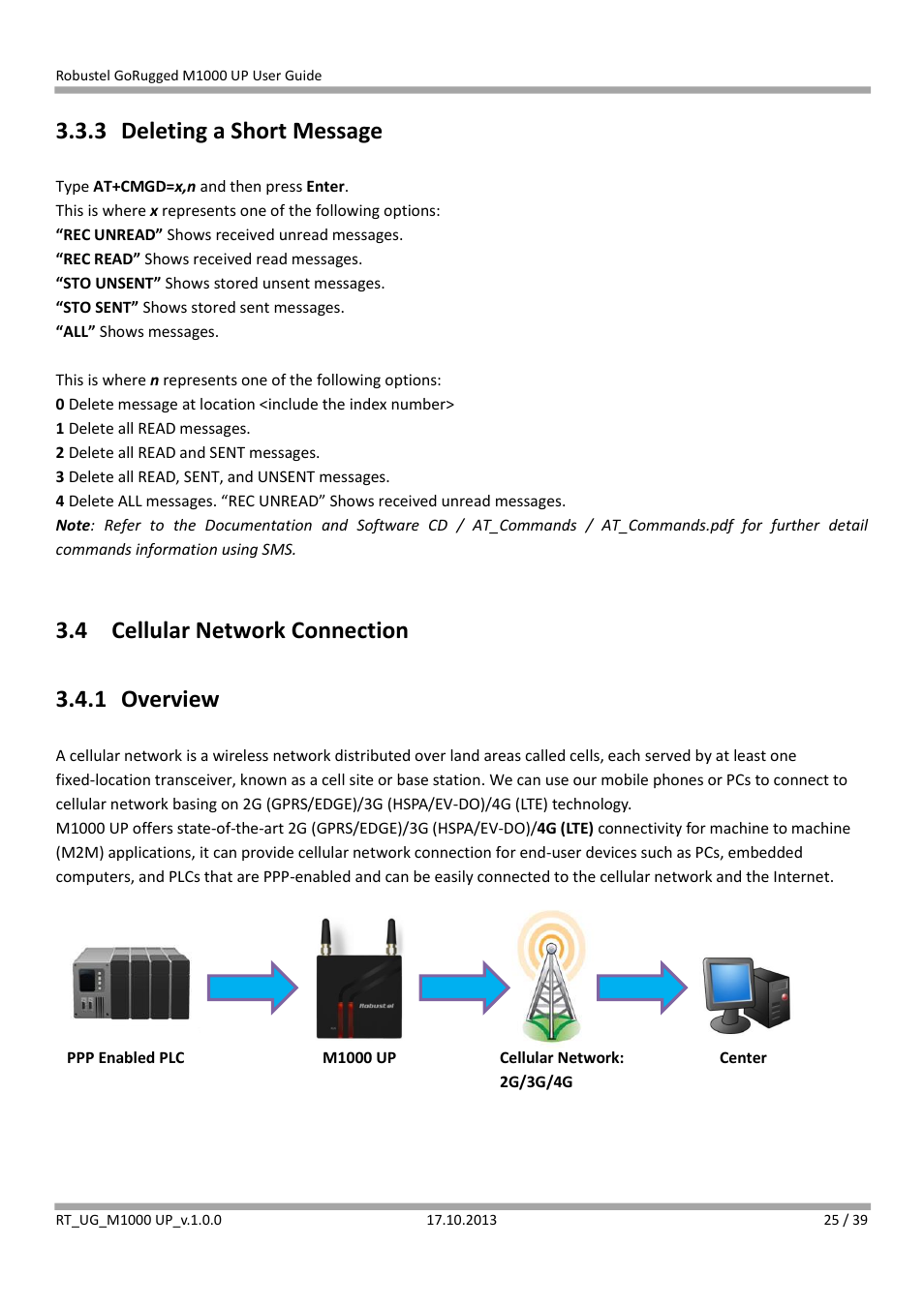 3 deleting a short message, 4 cellular network connection, 1 overview | Deleting a short message, Cellular network connection, Overview, 4 cellular network connection 3.4.1 overview | Robustel M1000 UP User Guide User Manual | Page 26 / 40