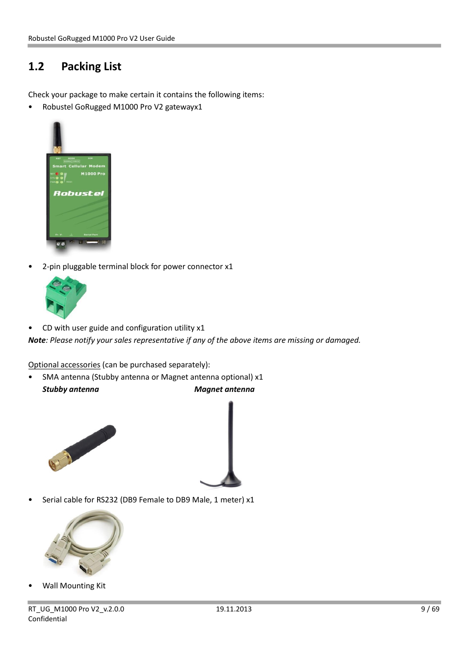 2 packing list, Packing list | Robustel M1000 Pro V2 User Guide User Manual | Page 10 / 70