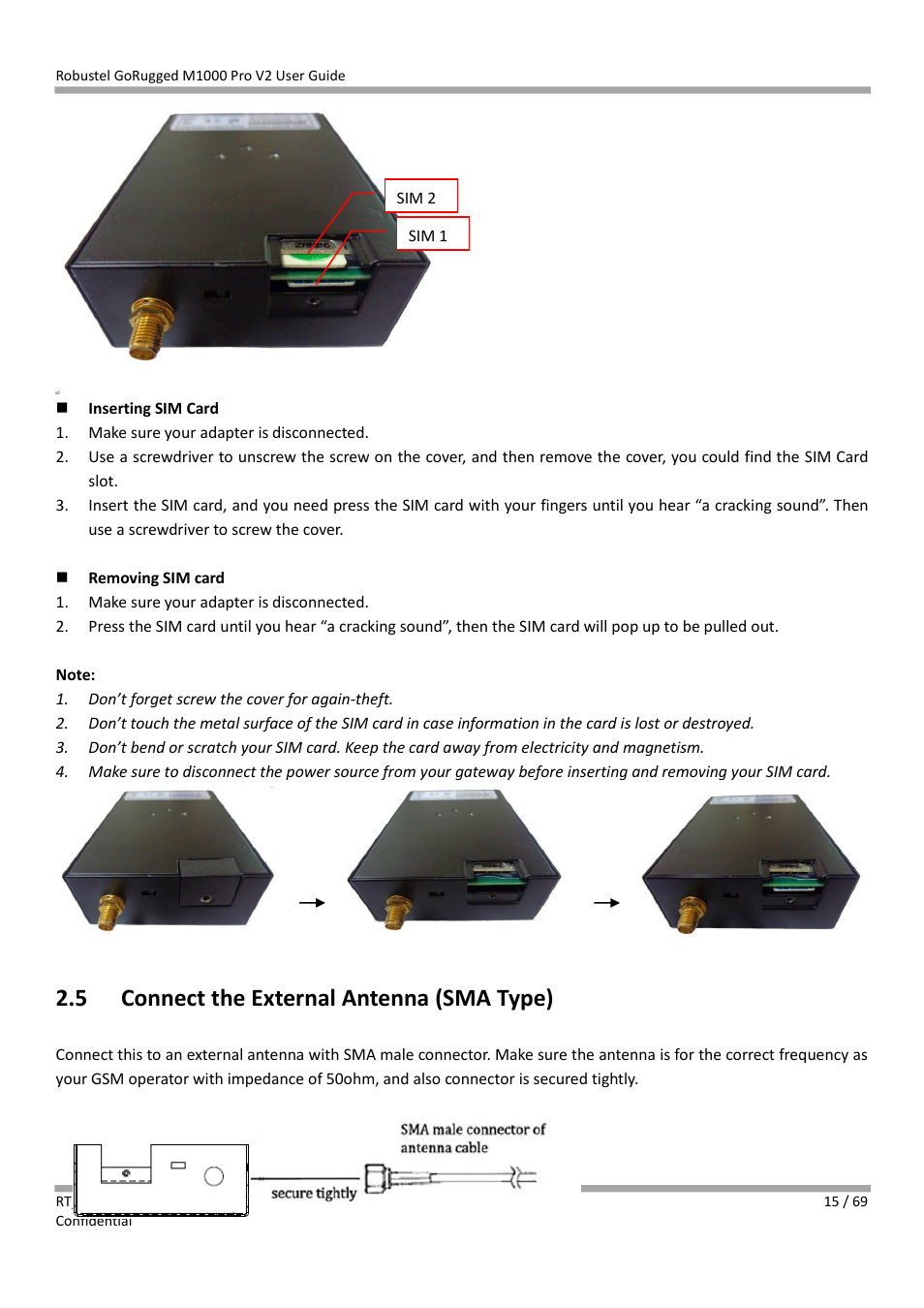 5 connect the external antenna (sma type), Connect the external antenna (sma type) | Robustel M1000 Pro V2 User Guide User Manual | Page 16 / 70