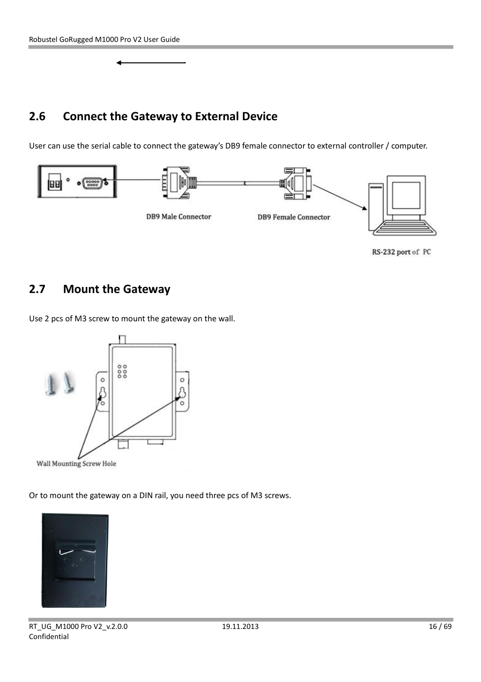 6 connect the gateway to external device, 7 mount the gateway, Connect the gateway to external device | Mount the gateway | Robustel M1000 Pro V2 User Guide User Manual | Page 17 / 70