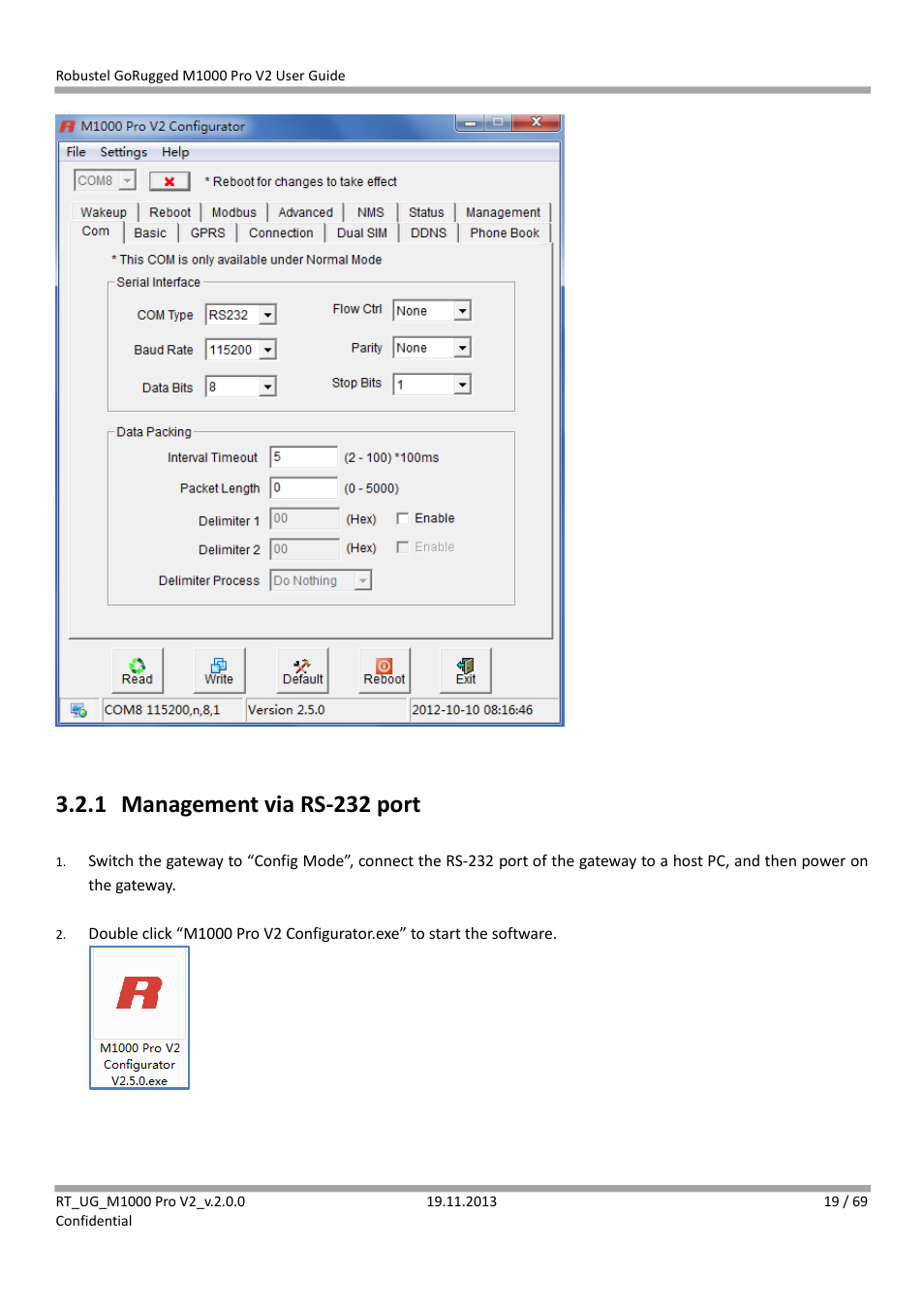 1 management via rs-232 port, Management via rs-232 port | Robustel M1000 Pro V2 User Guide User Manual | Page 20 / 70