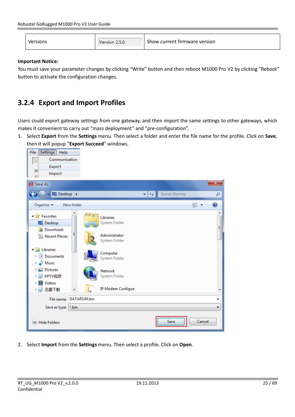 4 export and import profiles, Export and import profiles | Robustel M1000 Pro V2 User Guide User Manual | Page 24 / 70