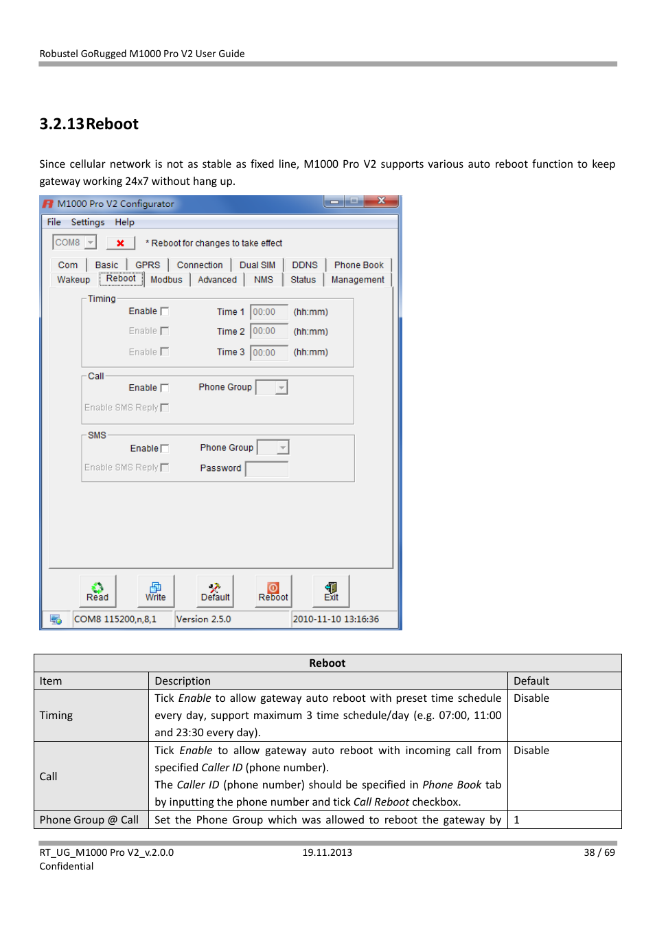 13 reboot, Reboot | Robustel M1000 Pro V2 User Guide User Manual | Page 39 / 70