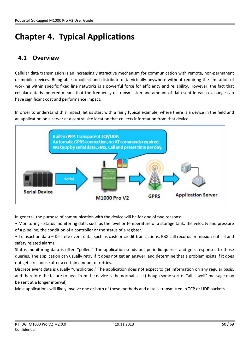 Chapter 4. typical applications, 1 overview, Chapter 4 | Typical applications, Overview | Robustel M1000 Pro V2 User Guide User Manual | Page 51 / 70