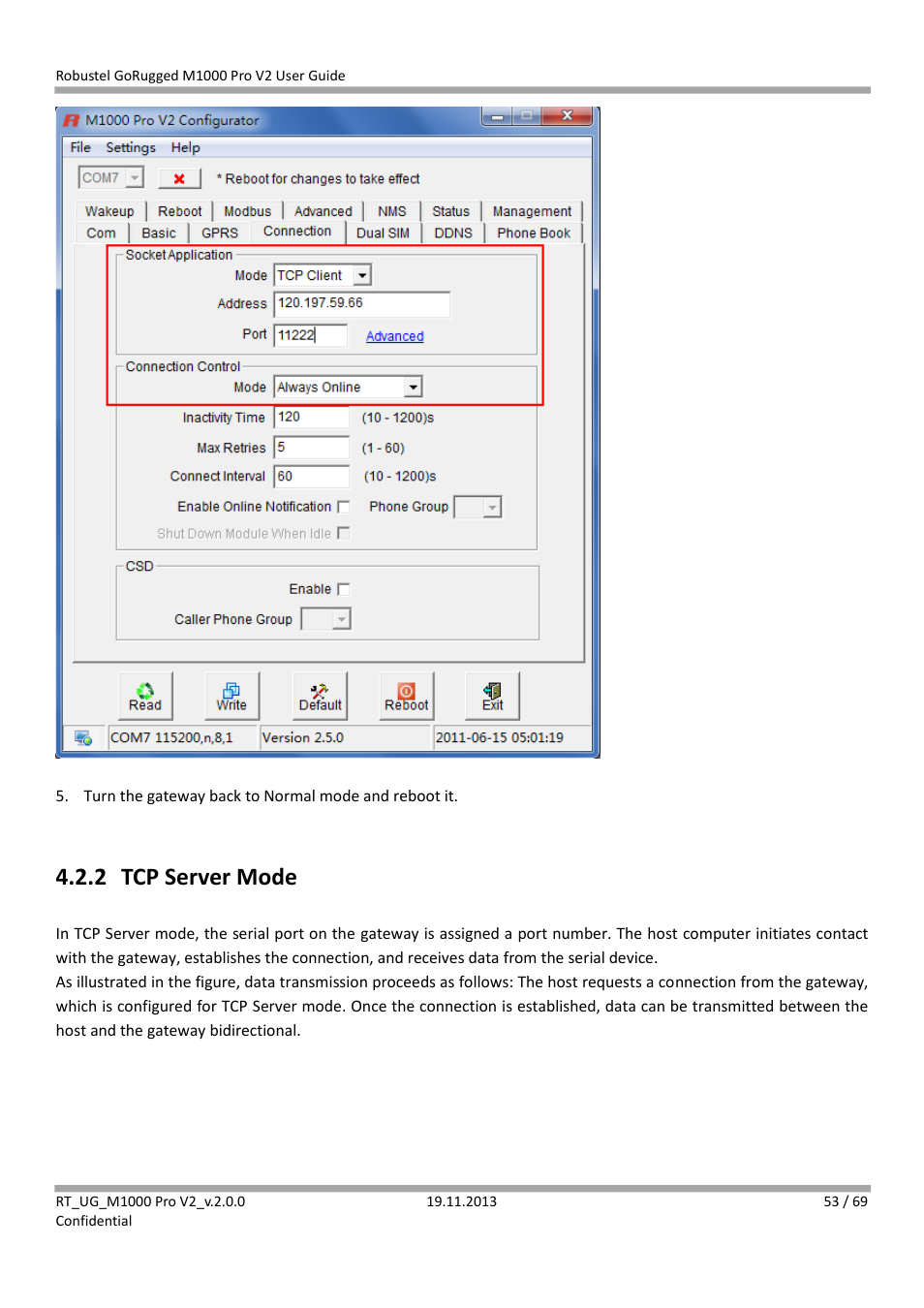 2 tcp server mode, Tcp server mode | Robustel M1000 Pro V2 User Guide User Manual | Page 54 / 70