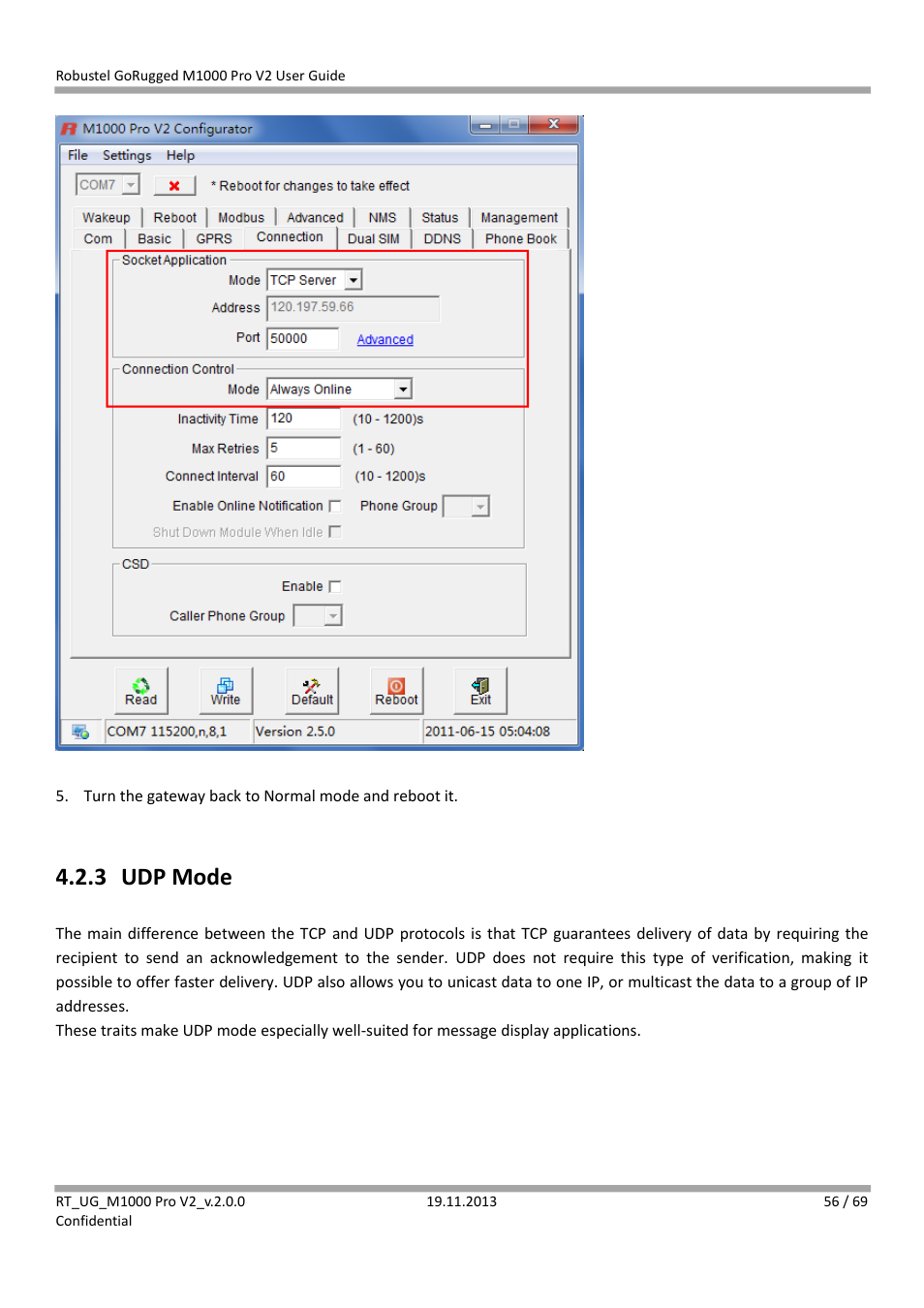 3 udp mode, Udp mode | Robustel M1000 Pro V2 User Guide User Manual | Page 57 / 70