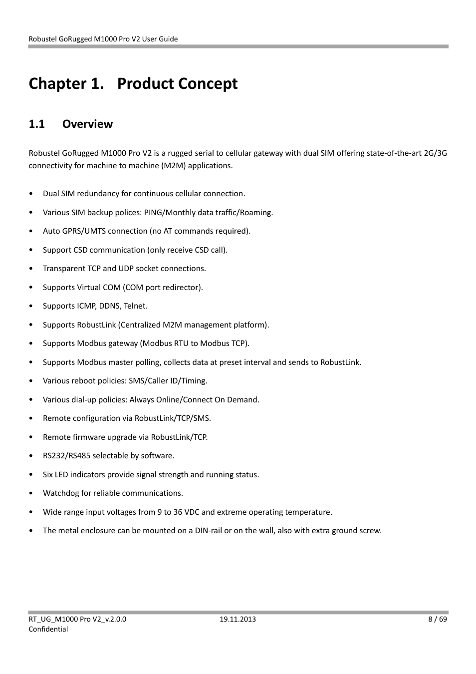 Chapter 1. product concept, 1 overview, Chapter 1 | Product concept, Overview | Robustel M1000 Pro V2 User Guide User Manual | Page 9 / 70