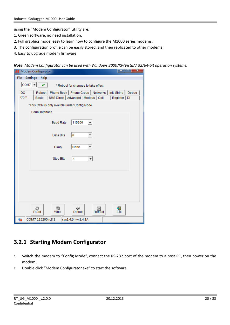 1 starting modem configurator, Starting modem configurator | Robustel M1000 User Guide User Manual | Page 21 / 85