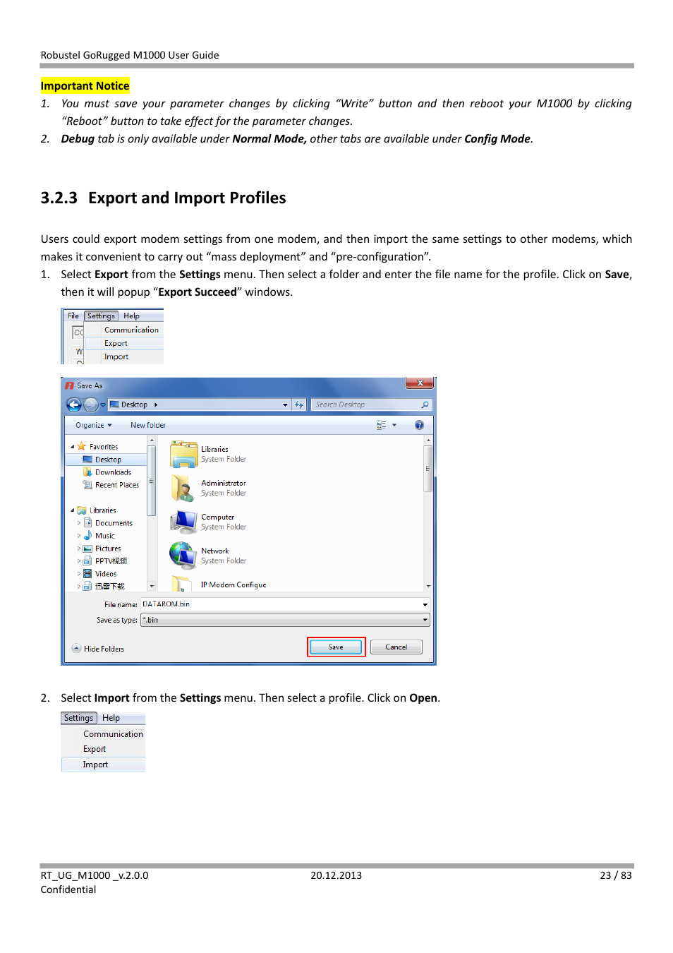 3 export and import profiles, Export and import profiles | Robustel M1000 User Guide User Manual | Page 24 / 85