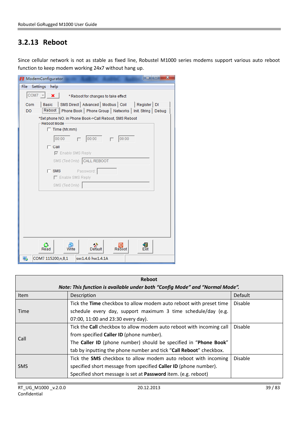 13 reboot, Reboot | Robustel M1000 User Guide User Manual | Page 40 / 85