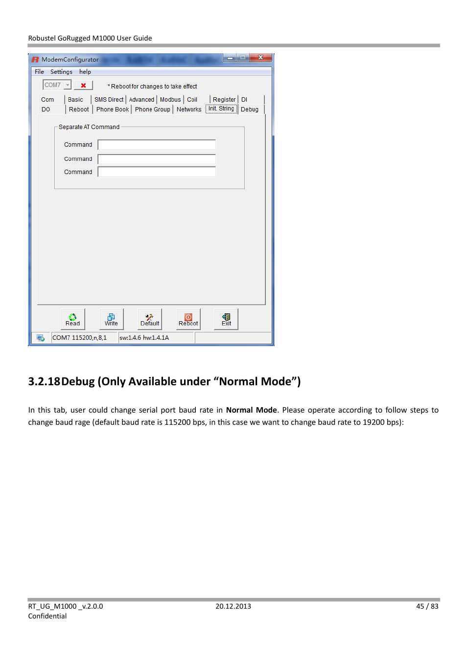 18 debug (only available under “normal mode”), Debug (only available under “normal mode”) | Robustel M1000 User Guide User Manual | Page 46 / 85