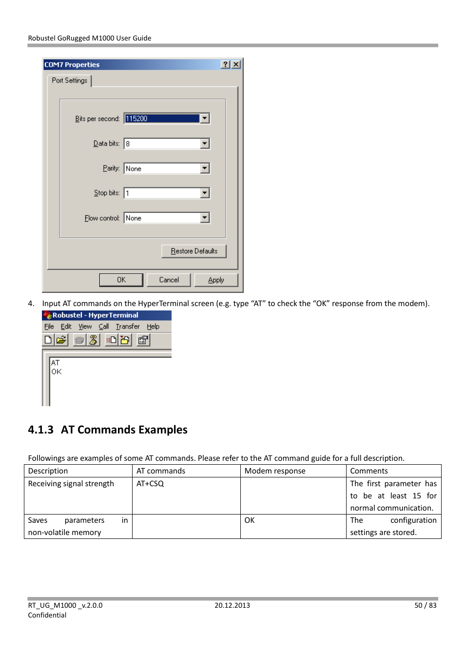 3 at commands examples, At commands examples | Robustel M1000 User Guide User Manual | Page 51 / 85