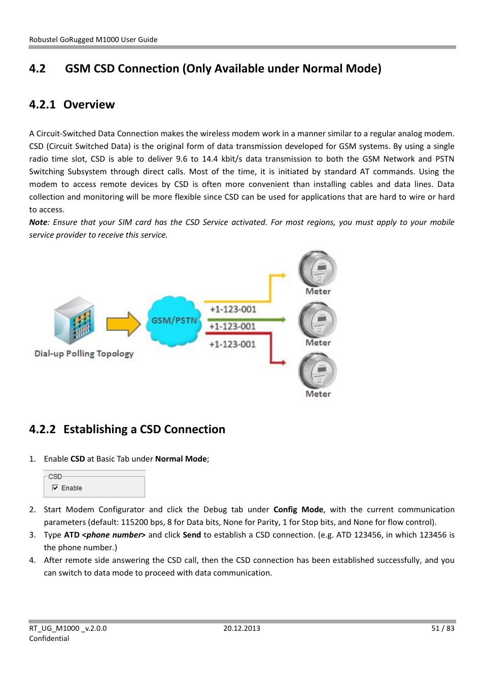 1 overview, 2 establishing a csd connection, Overview | Establishing a csd connection | Robustel M1000 User Guide User Manual | Page 52 / 85