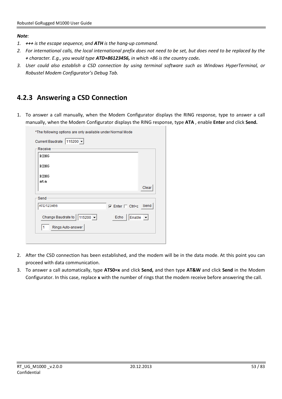 3 answering a csd connection, Answering a csd connection | Robustel M1000 User Guide User Manual | Page 54 / 85