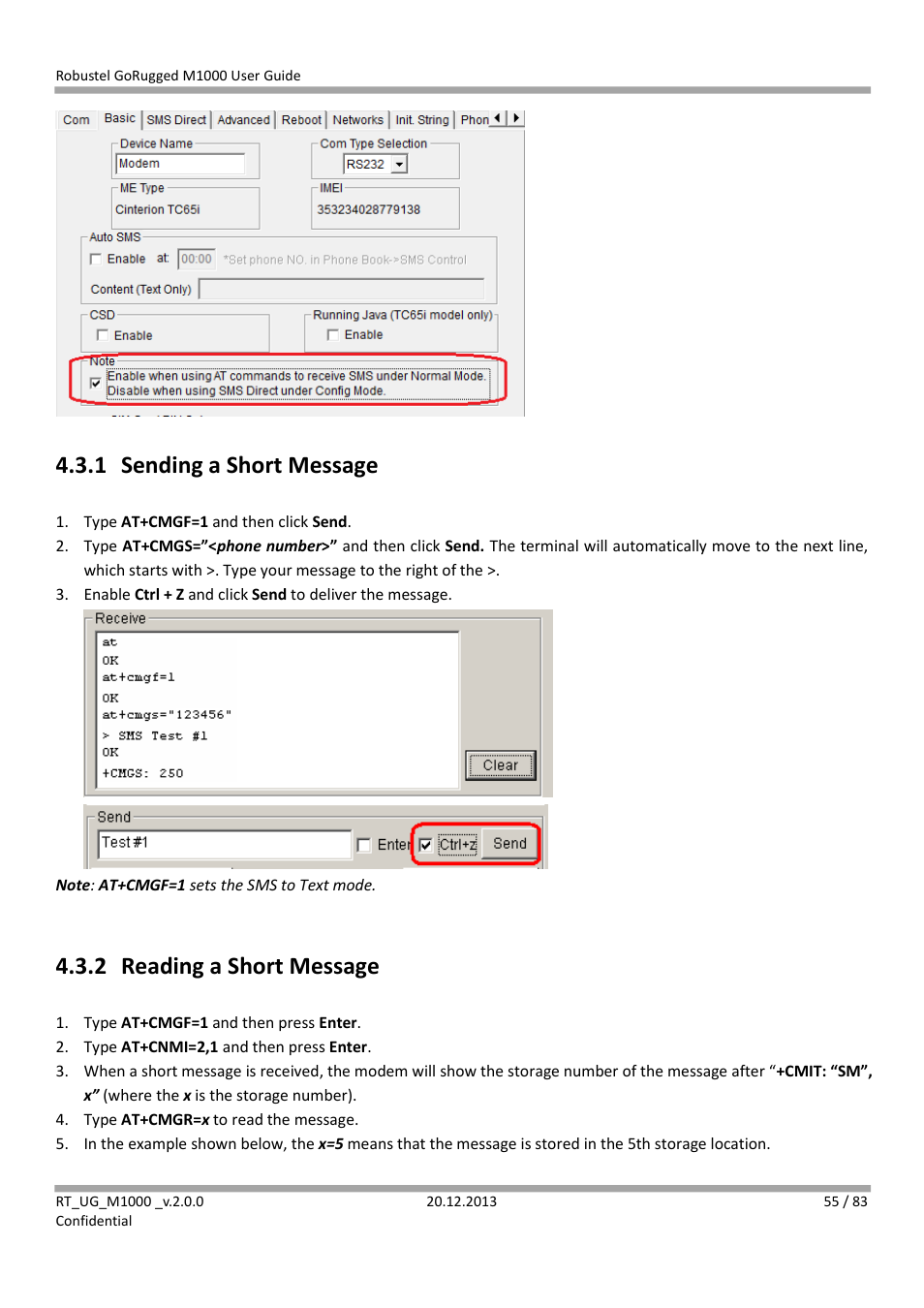 1 sending a short message, 2 reading a short message, Sending a short message | Reading a short message | Robustel M1000 User Guide User Manual | Page 56 / 85