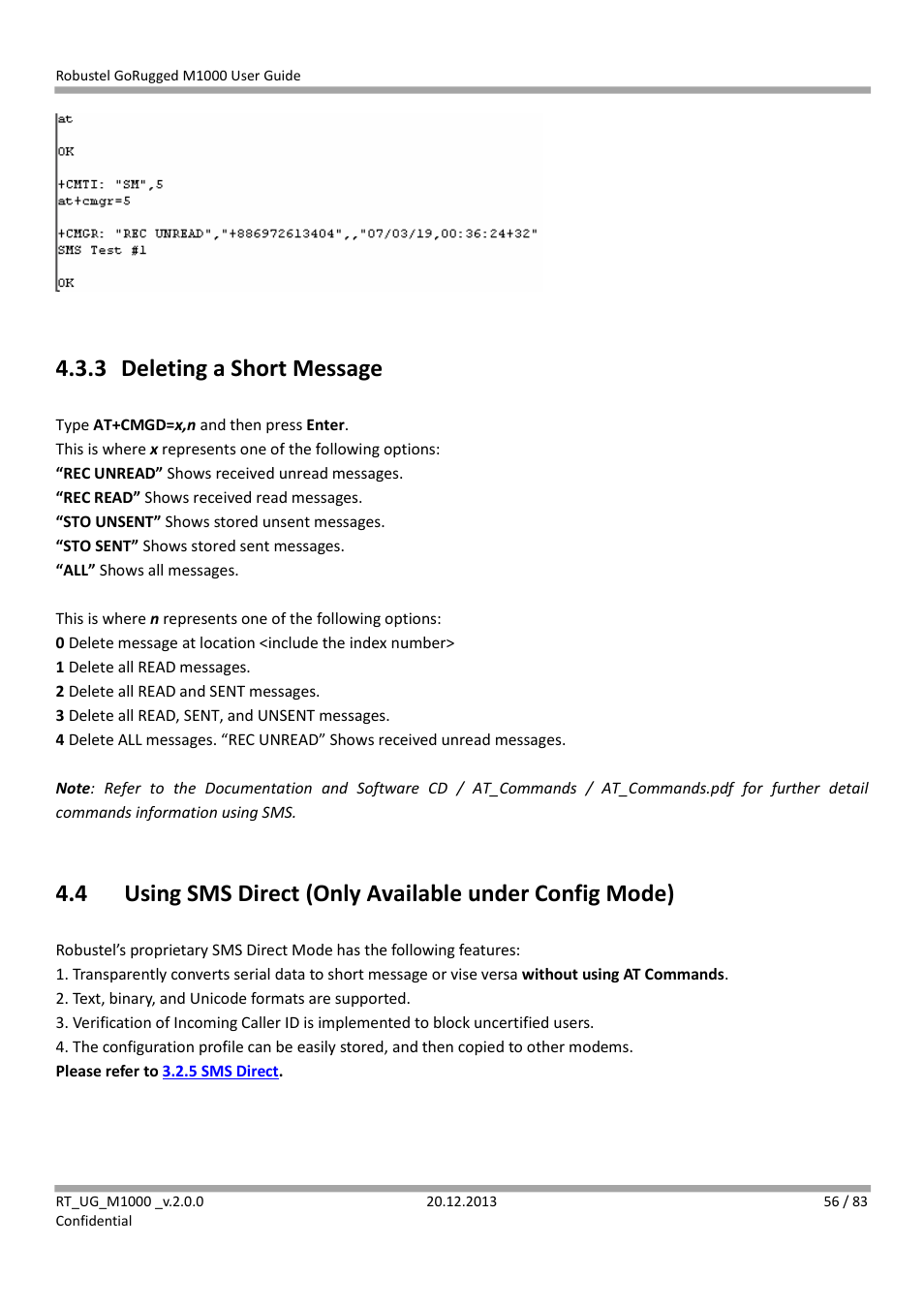 3 deleting a short message, Deleting a short message | Robustel M1000 User Guide User Manual | Page 57 / 85