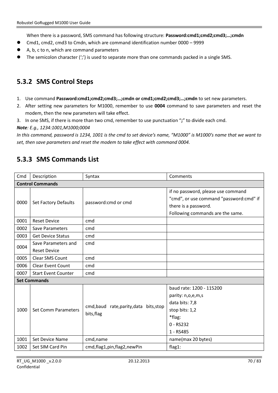 2 sms control steps, 3 sms commands list, Sms control steps | Sms commands list | Robustel M1000 User Guide User Manual | Page 71 / 85