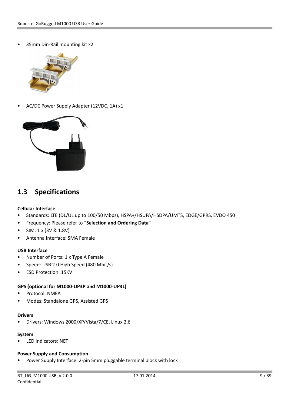 3 specifications, Specifications | Robustel M1000 USB User Guide User Manual | Page 10 / 40