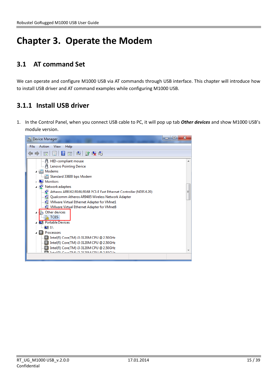 Chapter 3. operate the modem, 1 at command set, 1 install usb driver | Chapter 3, Operate the modem, At command set, Install usb driver | Robustel M1000 USB User Guide User Manual | Page 16 / 40