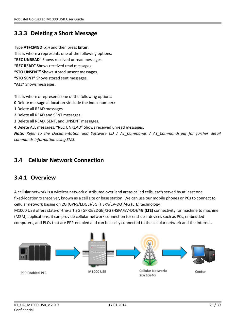 3 deleting a short message, 4 cellular network connection, 1 overview | Deleting a short message, Cellular network connection, Overview, 4 cellular network connection 3.4.1 overview | Robustel M1000 USB User Guide User Manual | Page 26 / 40