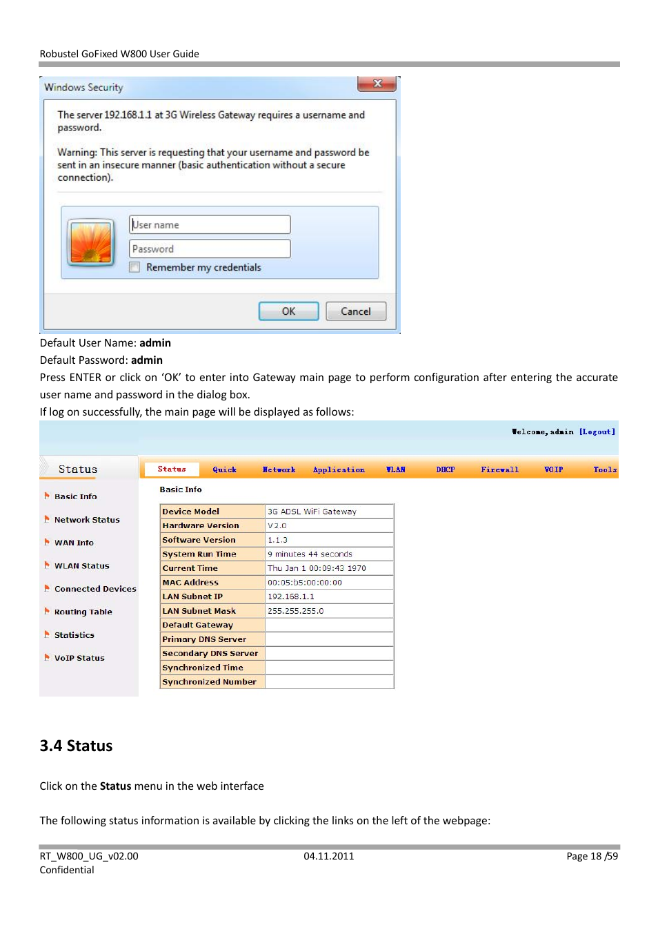 4 status | Robustel W800 User Manual | Page 19 / 60