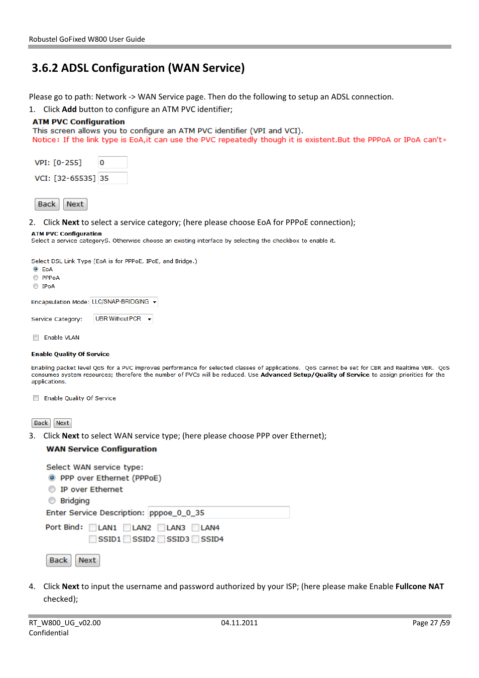 2 adsl configuration (wan service) | Robustel W800 User Manual | Page 28 / 60