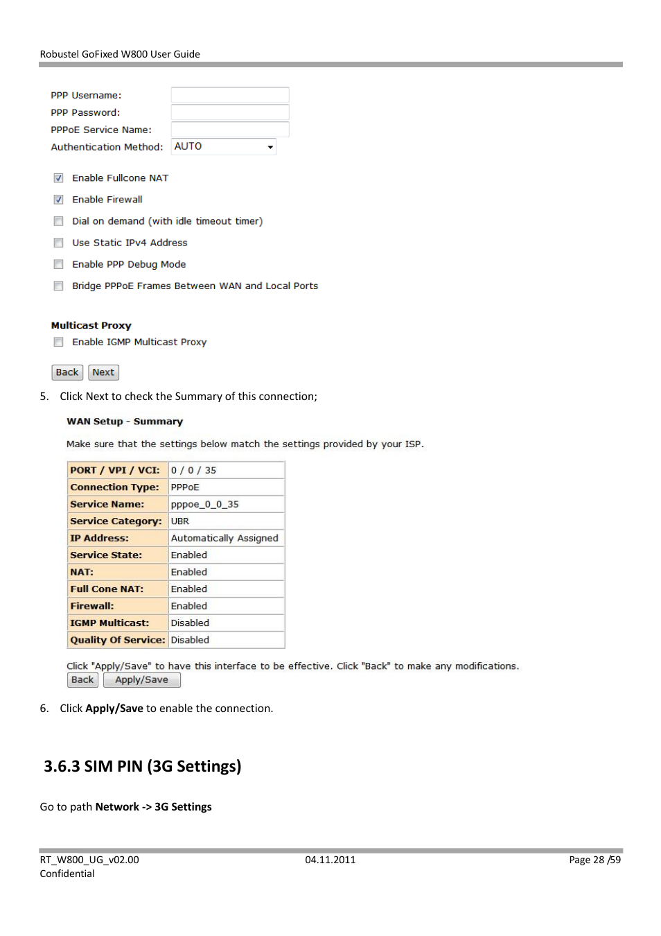 3 sim pin (3g settings) | Robustel W800 User Manual | Page 29 / 60