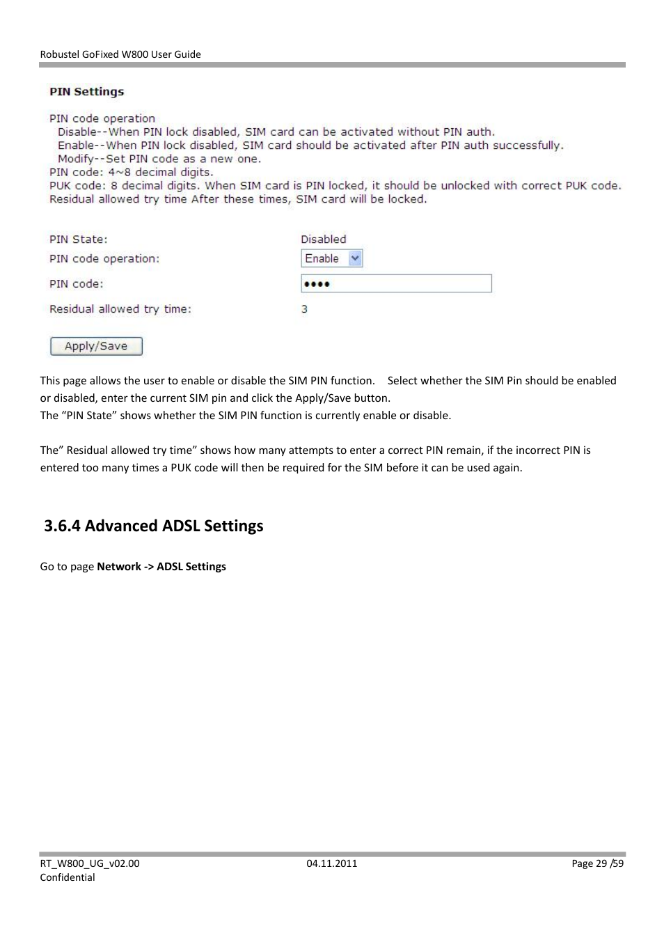 4 advanced adsl settings | Robustel W800 User Manual | Page 30 / 60