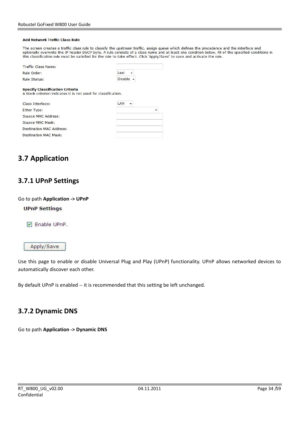 7 application, 1 upnp settings, 2 dynamic dns | Robustel W800 User Manual | Page 35 / 60