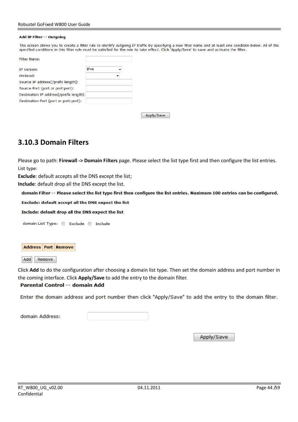 3 domain filters | Robustel W800 User Manual | Page 45 / 60