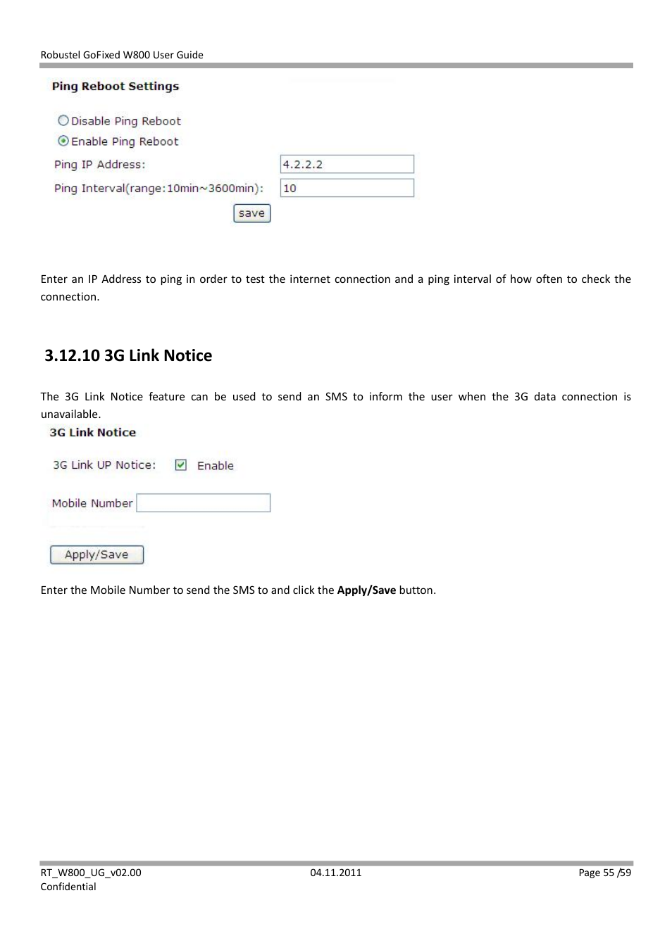 10 3g link notice | Robustel W800 User Manual | Page 56 / 60