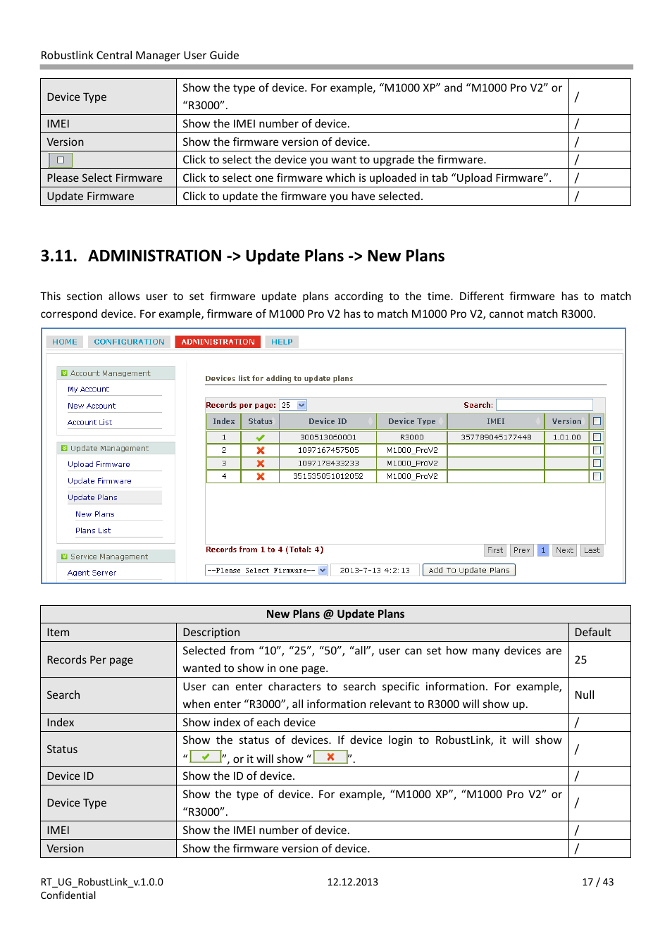 Administration -> update plans -> new plans | Robustel RobustLink User Manual | Page 17 / 43