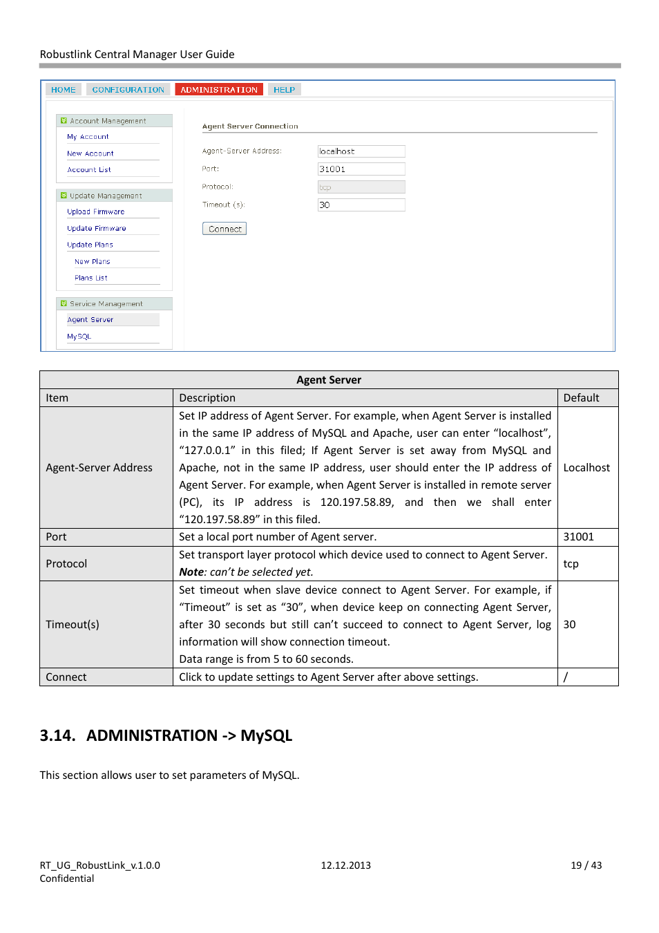 Ole_link37, Ole_link38, Administration -> mysql | Robustel RobustLink User Manual | Page 19 / 43