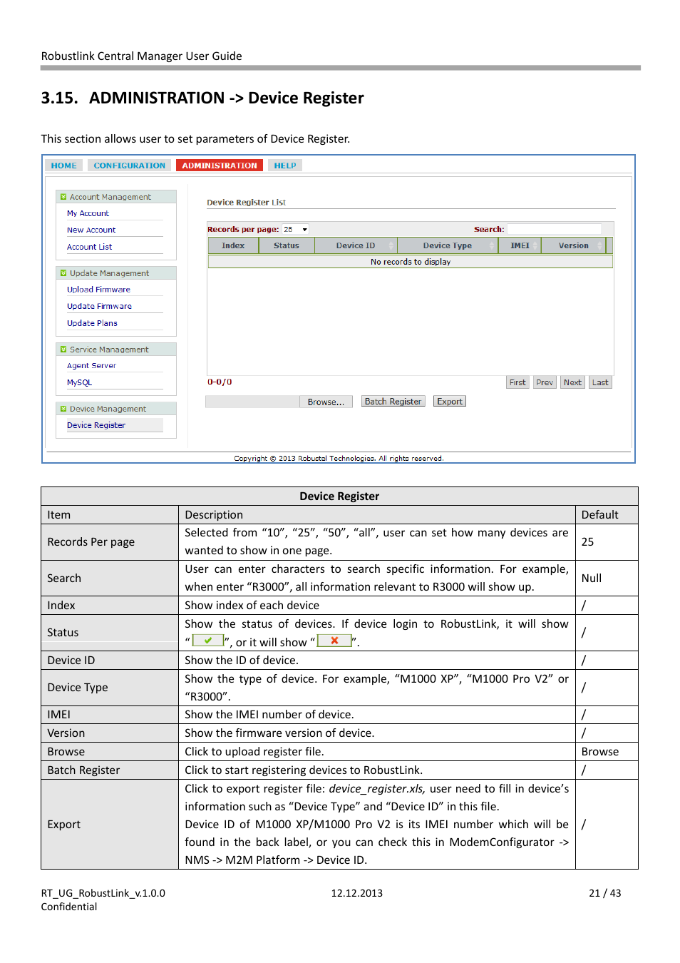 Ole_link10, Ole_link13, Administration -> device register | Robustel RobustLink User Manual | Page 21 / 43