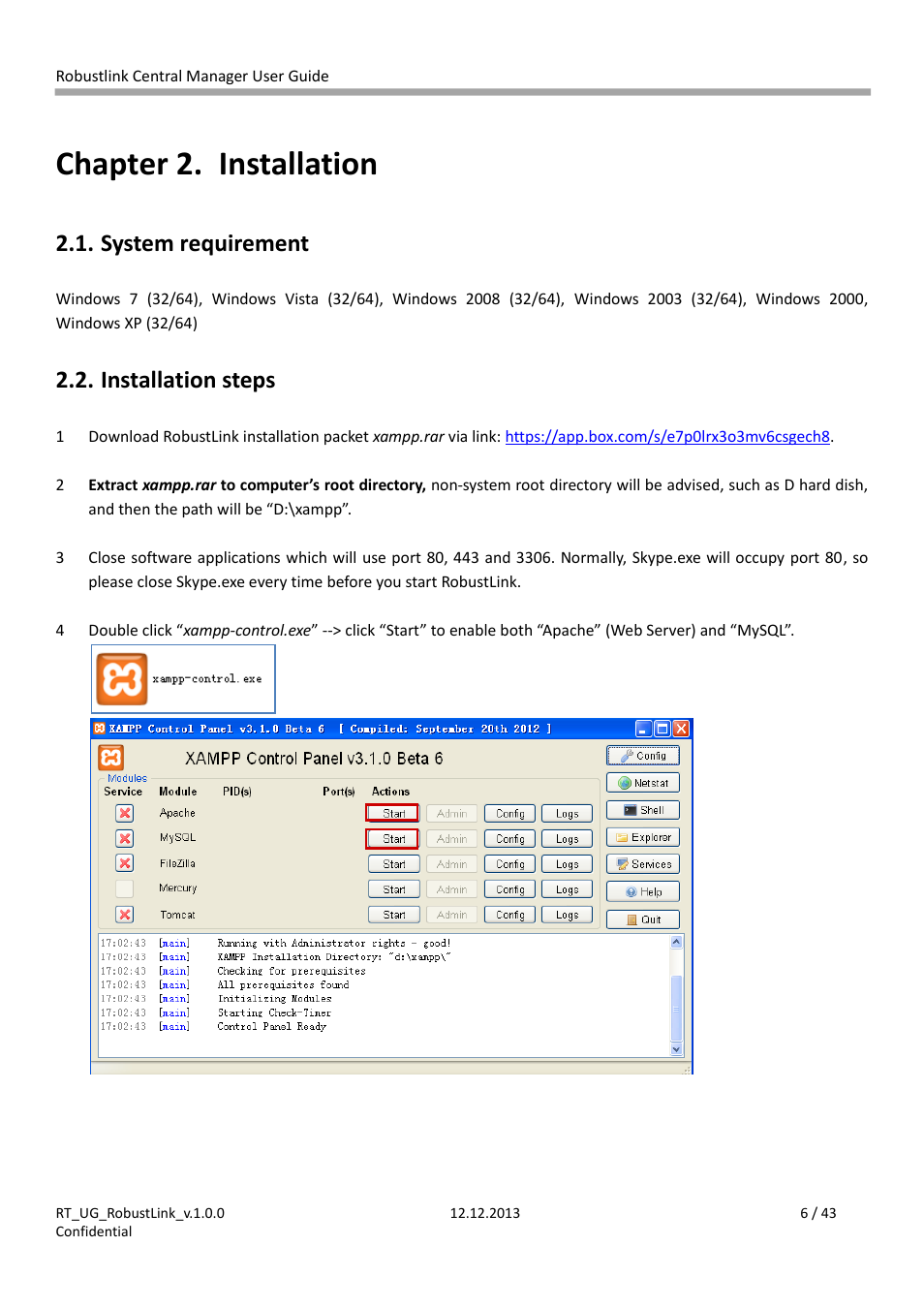 Chapter 2, Installation, System requirement | Installation steps, Chapter 2. installation | Robustel RobustLink User Manual | Page 6 / 43