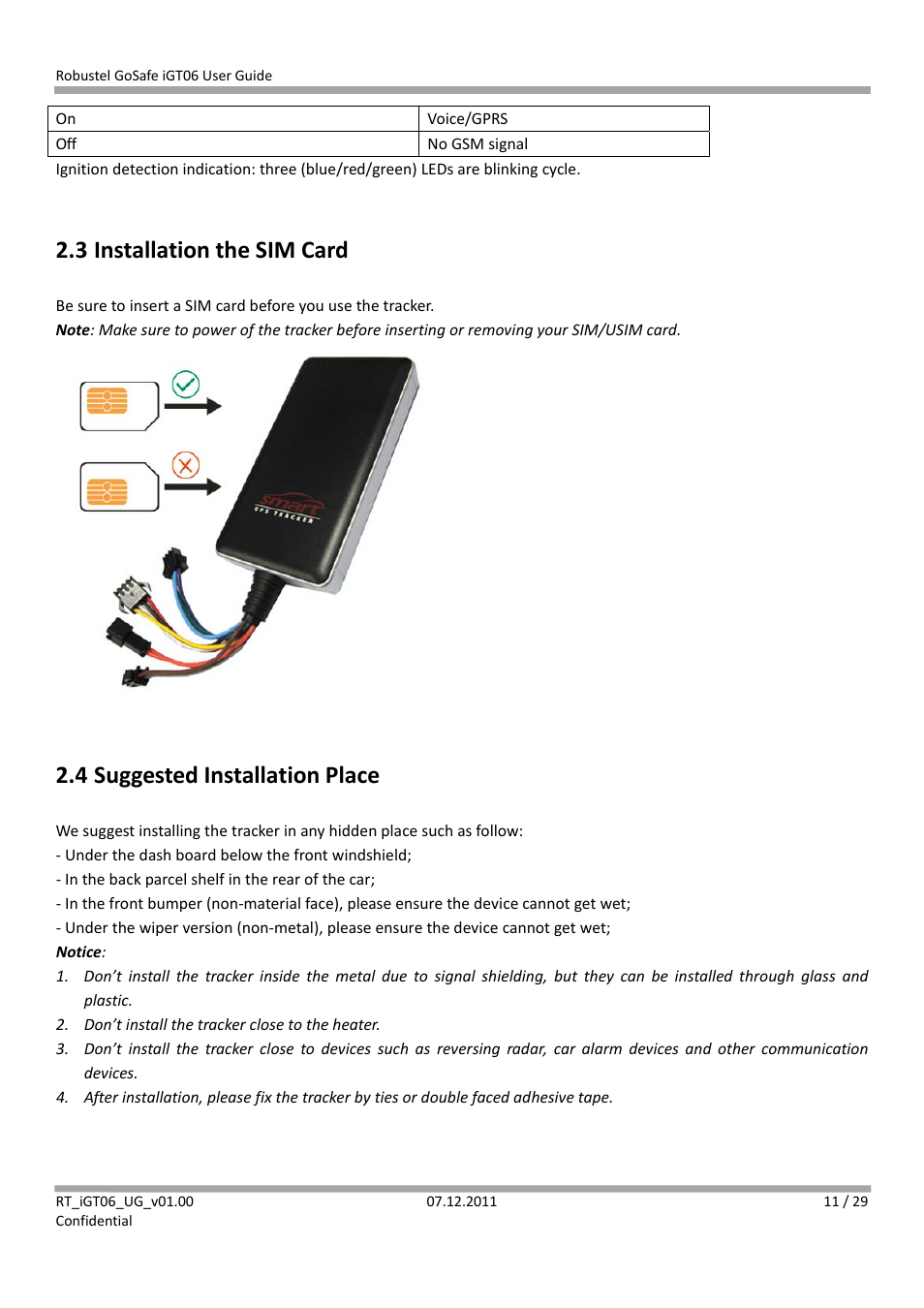 3 installation the sim card, 4 suggested installation place | Robustel iGT06 User Manual | Page 12 / 29
