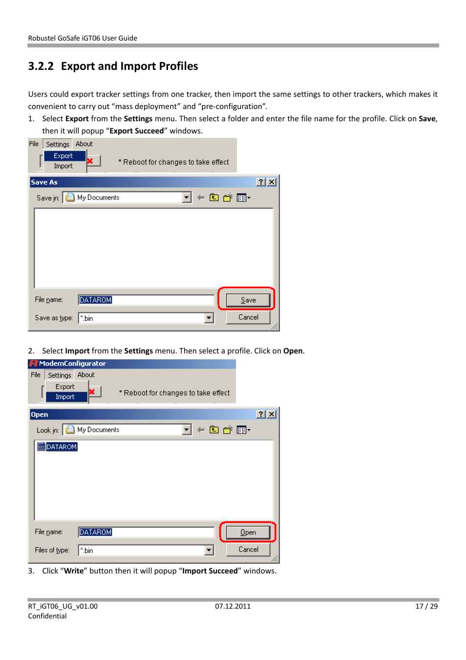 2 export and import profiles | Robustel iGT06 User Manual | Page 18 / 29