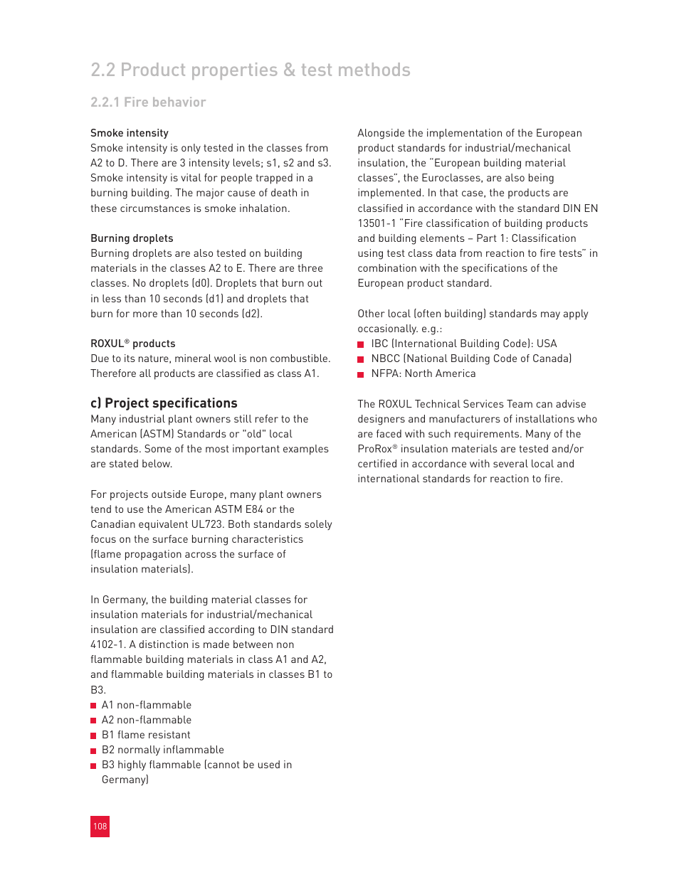 2 product properties & test methods, 1 fire behavior, C) project specifications | Roxul Industrial Insulation Process User Manual | Page 111 / 191