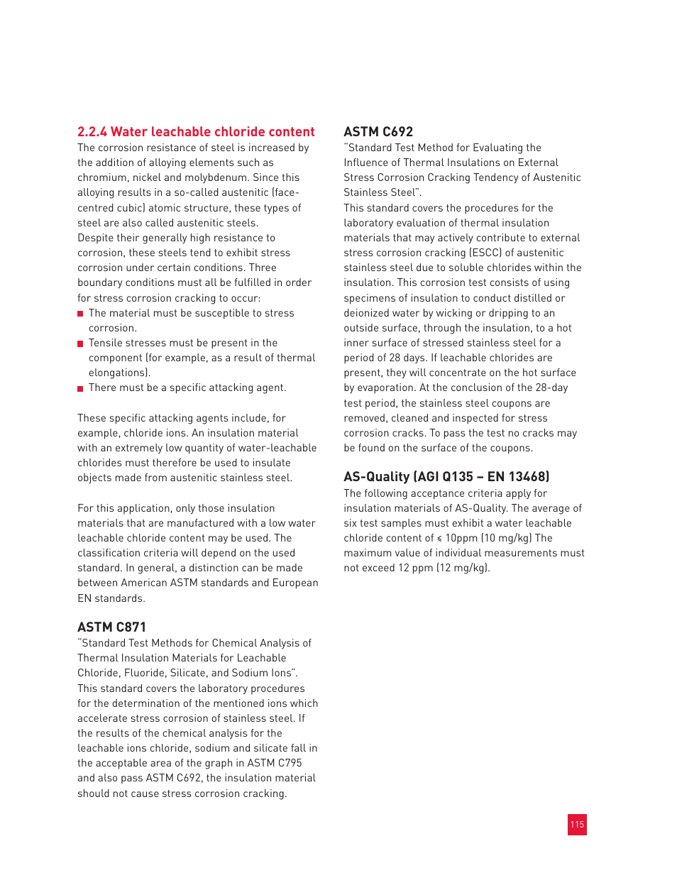 4 water leachable chloride content, Astm c871, Astm c692 | Roxul Industrial Insulation Process User Manual | Page 118 / 191