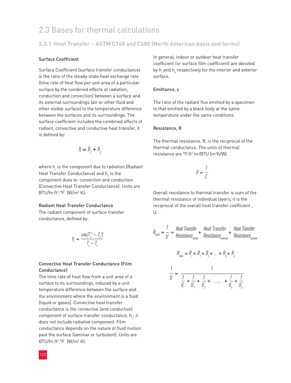 3 bases for thermal calculations, H = h, 1 u = 1 u + 1 u | 1heat transfer resistance, Heat transfer resistance | Roxul Industrial Insulation Process User Manual | Page 125 / 191