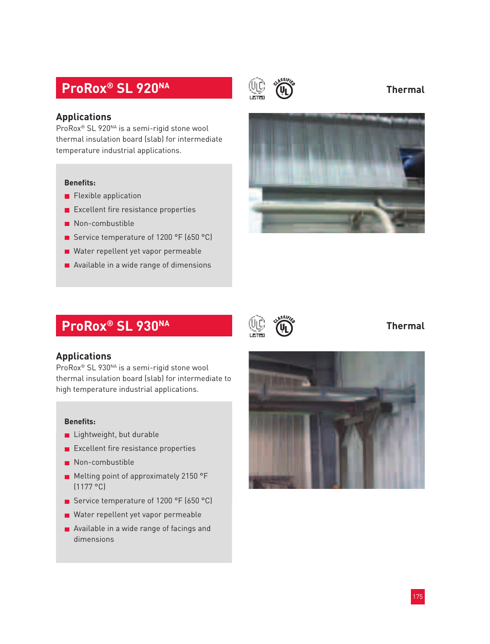 Prorox, Sl 930, Sl 920 | Roxul Industrial Insulation Process User Manual | Page 179 / 191