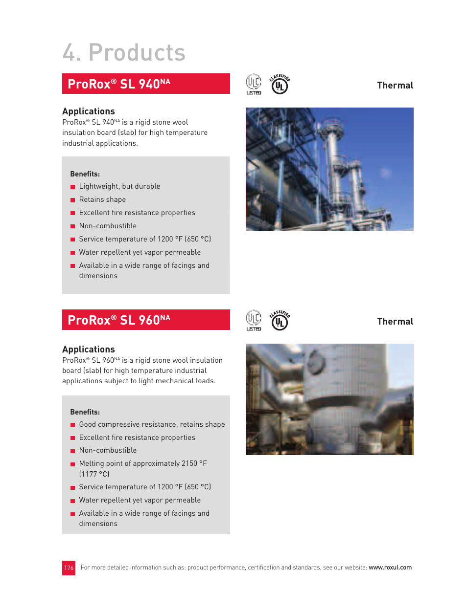 Products, Prorox, Sl 960 | Sl 940 | Roxul Industrial Insulation Process User Manual | Page 180 / 191