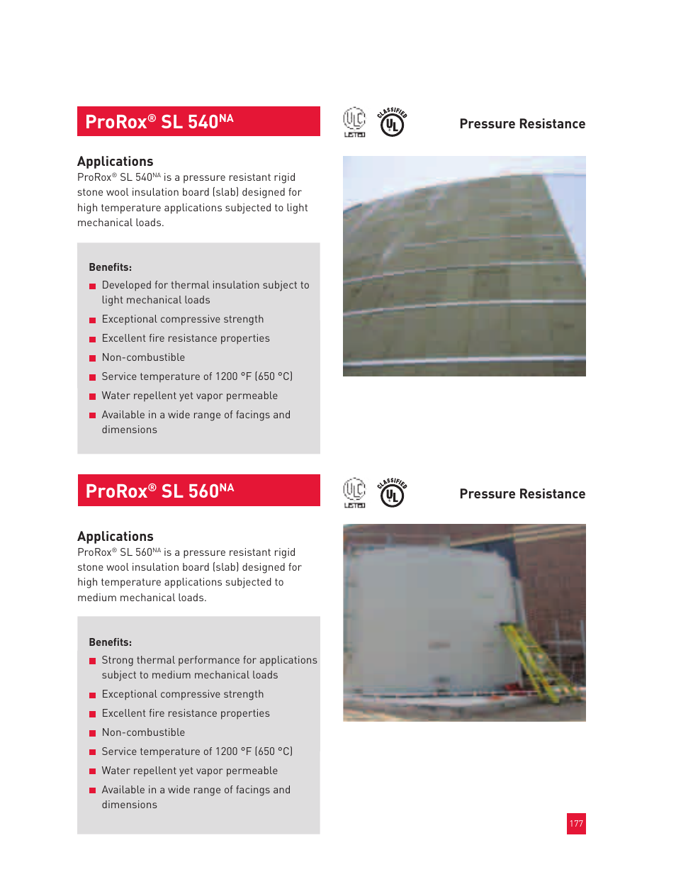 Prorox, Sl 540, Sl 560 | Roxul Industrial Insulation Process User Manual | Page 181 / 191