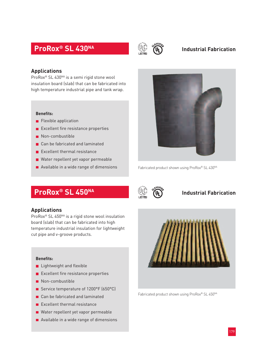 Prorox, Sl 450, Sl 430 | Industrial fabrication applications, Applications, Industrial fabrication | Roxul Industrial Insulation Process User Manual | Page 183 / 191
