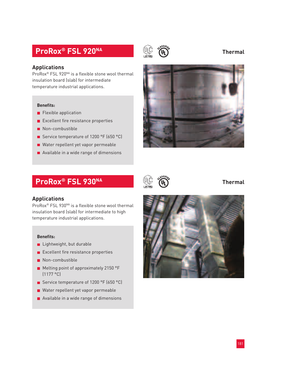 Prorox, Fsl 920, Fsl 930 | Roxul Industrial Insulation Process User Manual | Page 185 / 191