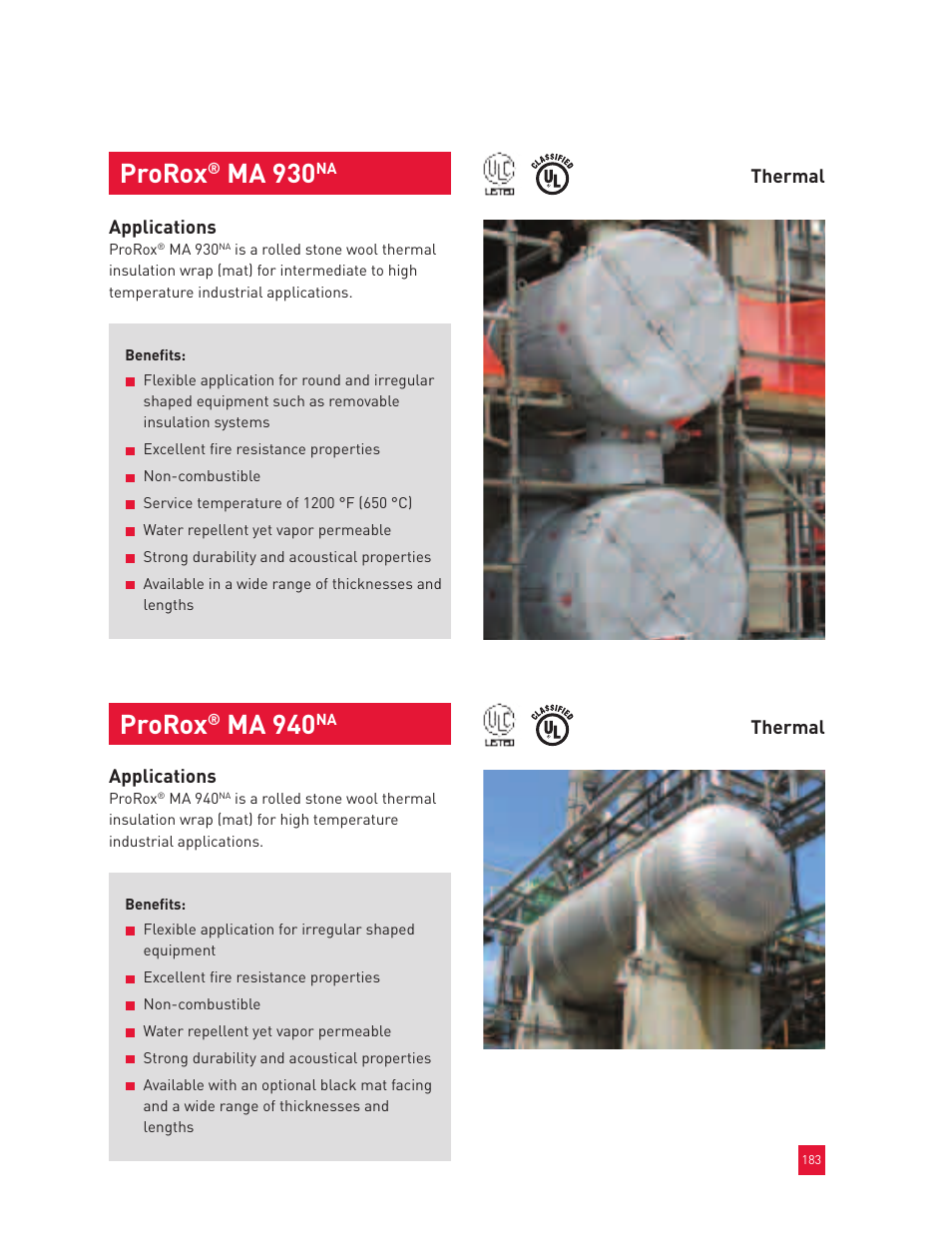 Prorox, Ma 930, Ma 940 | Roxul Industrial Insulation Process User Manual | Page 187 / 191