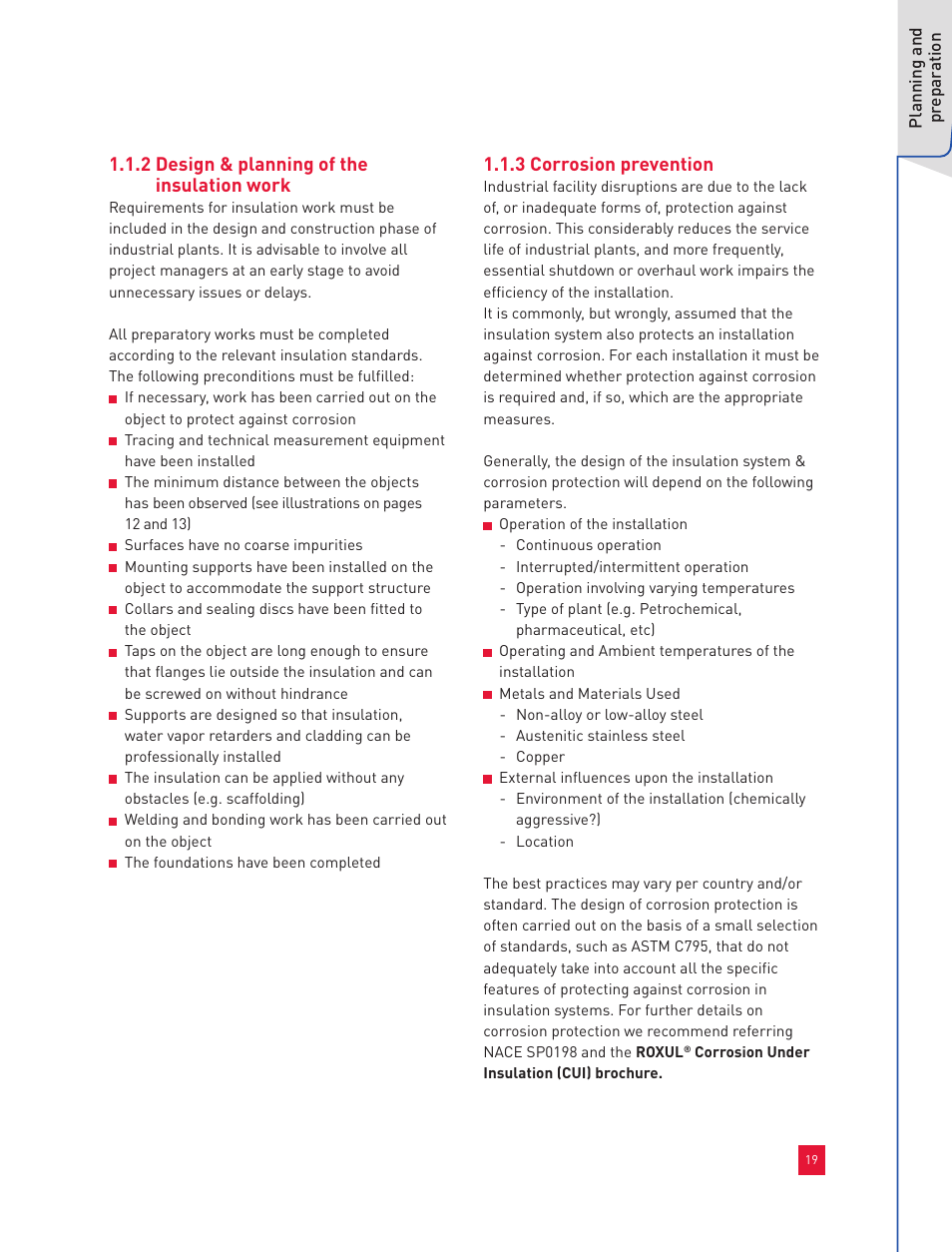 1 planning and preparation, 2 design & planning of the insulation work, 3 corrosion prevention | Roxul Industrial Insulation Process User Manual | Page 22 / 191