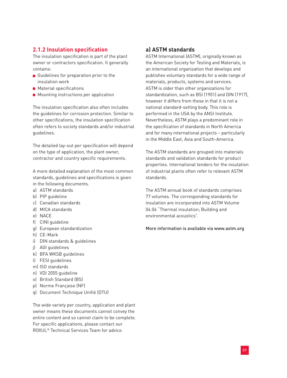 2 insulation specification, A) astm standards | Roxul Industrial Insulation Process User Manual | Page 92 / 191