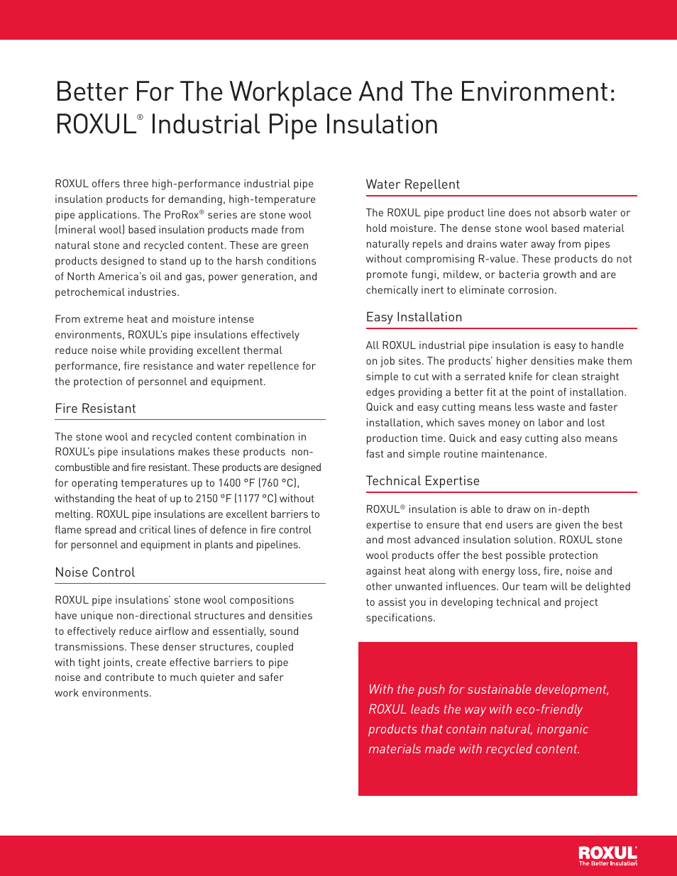 Industrial pipe insulation | Roxul FSL 600 Slabs and Blankets (Fire Resistance Applications) User Manual | Page 3 / 12