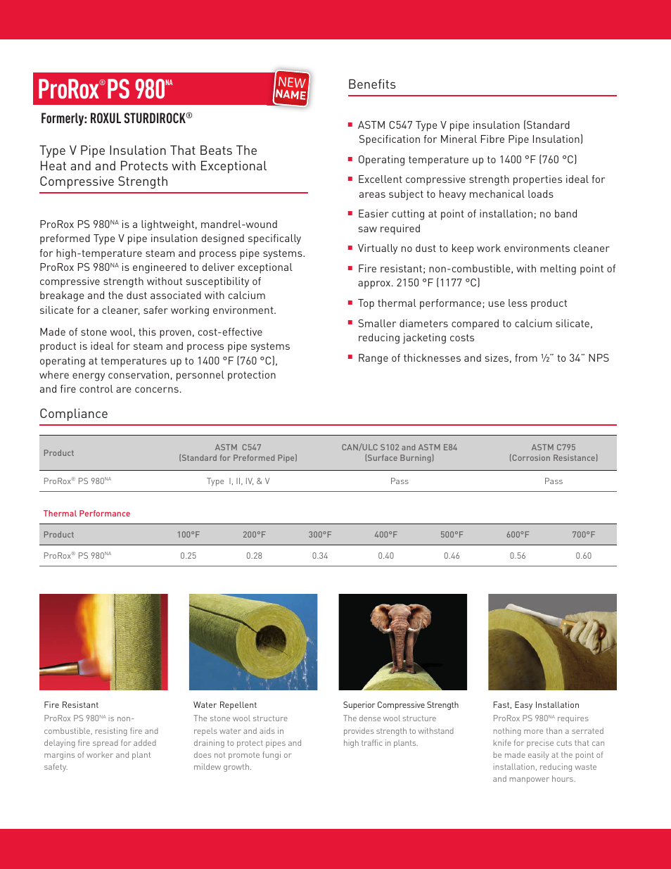 Prorox, Ps 980, Formerly: roxul sturdirock | Benefits, Compliance | Roxul FSL 600 Slabs and Blankets (Fire Resistance Applications) User Manual | Page 4 / 12